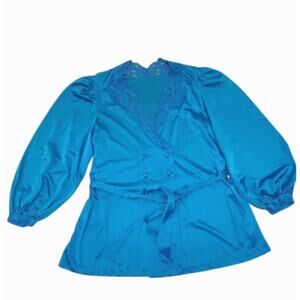 Vintage Pajama Set Womens Size 12 M L Blue 1963-1974 Made USA Lace Silky Sissy